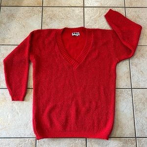 Vintage 90s Made in USA Objectivity Red‎ V-neck Sweater, Sz Large